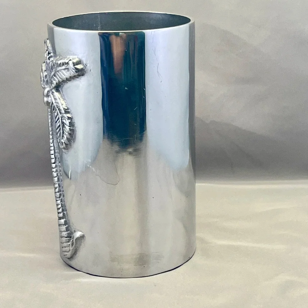 Mariposa Wine Chiller Bottle Coaster Silver Palm Tree Recycled Aluminum Exc